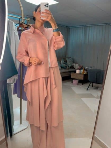 3 - Piece Textured Set – Layered Tunic, Wide Pants & Cropped Jacket - afroda