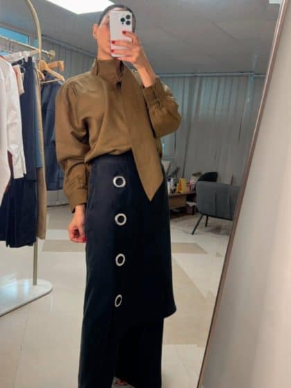 Layered Pinstripe Skirt - Pants Set with Asymmetrical Shirt - afroda