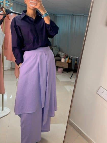 Layered Skirt - Pants Set with Classic Shirt - afroda