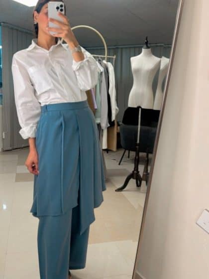 Layered Skirt - Pants Set with Classic Shirt - afroda