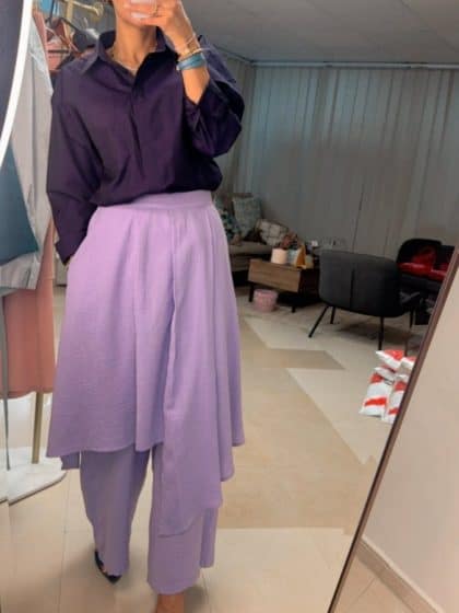 Layered Skirt - Pants Set with Classic Shirt - afroda