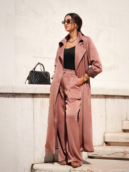 Rosewood Satin Trench Set - afroda