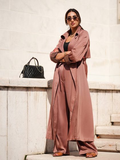 Rosewood Satin Trench Set - afroda