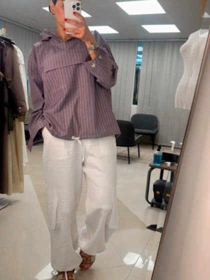 Striped Hooded Shirt & Linen Cargo Pants Set - afroda