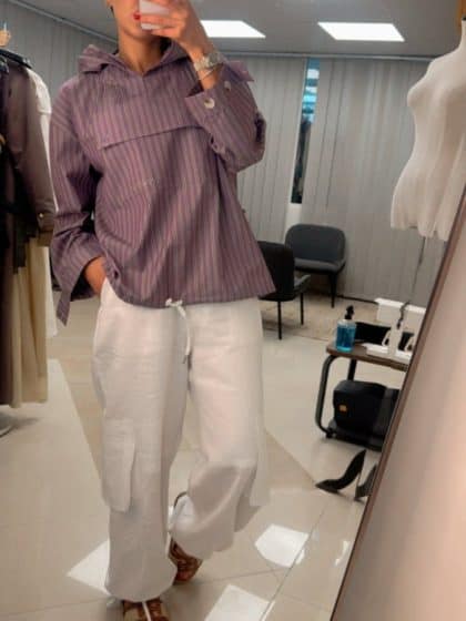 Striped Hooded Shirt & Linen Cargo Pants Set - afroda