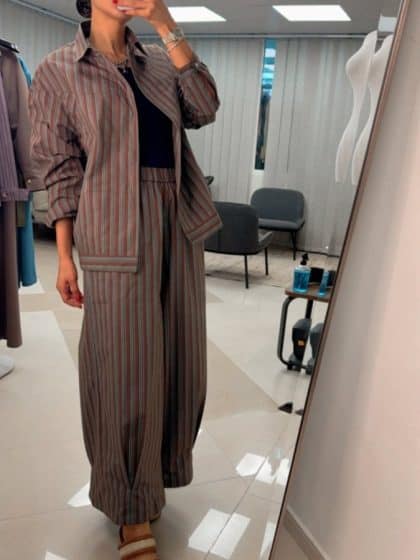 Striped Two - Piece Set with Relaxed Shirt & Wide Pants - afroda