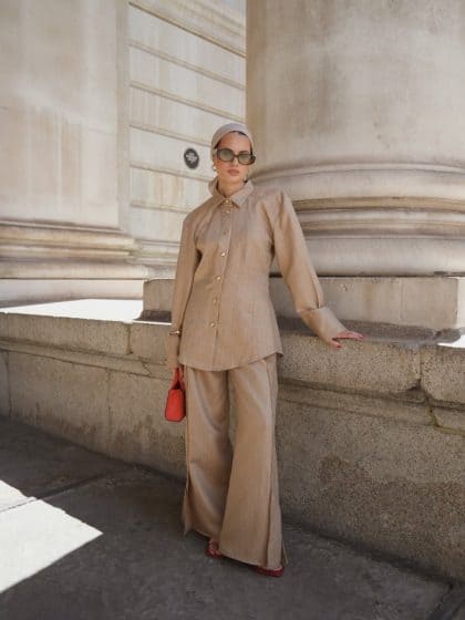 Tailored Satin Set – Sculpted Shirt & Slit Pants - afroda