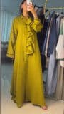 The Chartreuse Ruffled Shirt Abaya - afroda