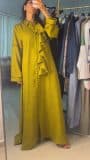The Chartreuse Ruffled Shirt Abaya - afroda