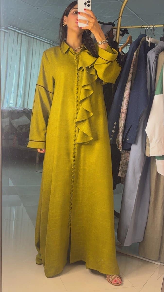 the-chartreuse-ruffled-shirt-abaya-7132792 The Chartreuse Ruffled Shirt Abaya - afroda