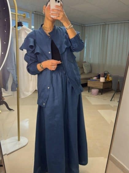 Two - Piece Maxi Linen Set with Ruffle Detail - afroda