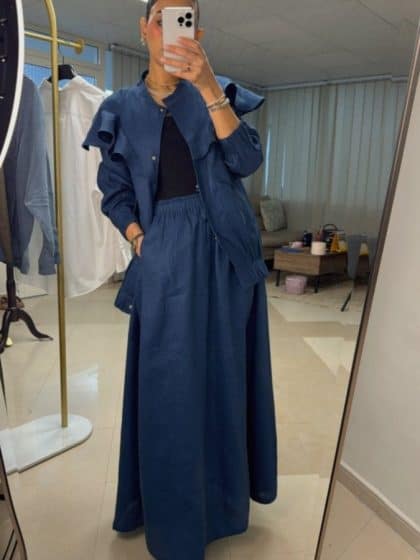 Two - Piece Maxi Linen Set with Ruffle Detail - afroda