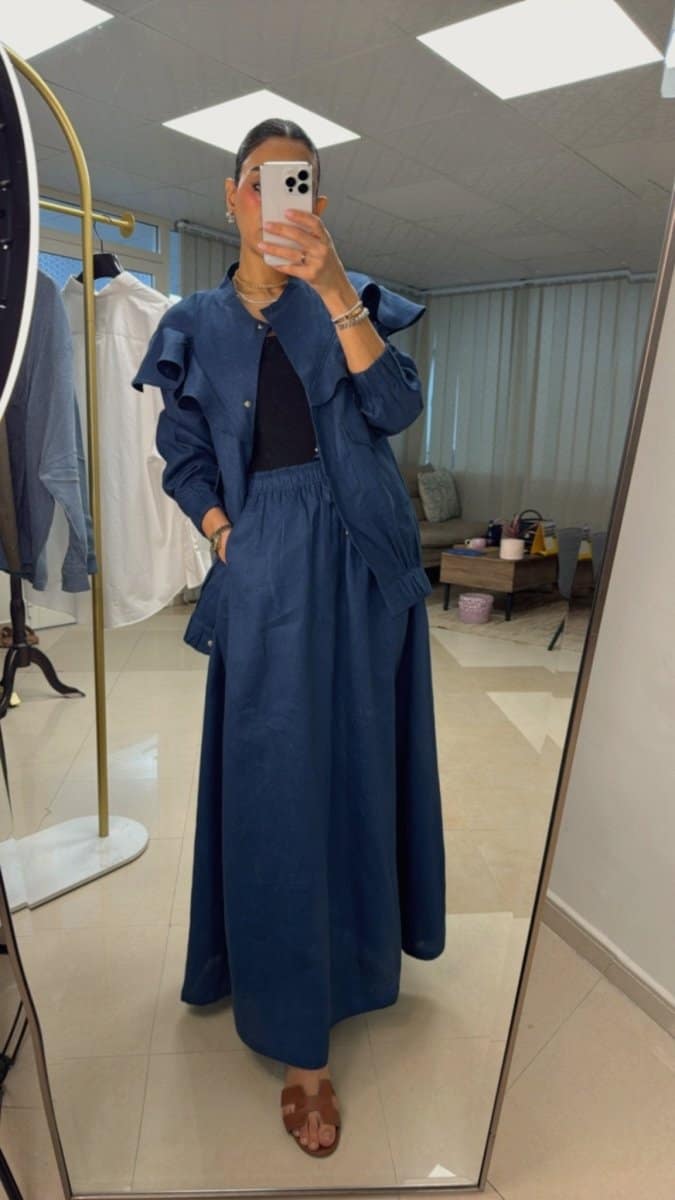 Two - Piece Maxi Linen Set with Ruffle Detail - afroda